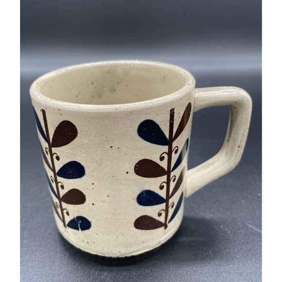 Vintage Coffee Cup Mug 70's Made in Japan Geometric Brown Blue MCM Mid Century - Picture 1 of 5